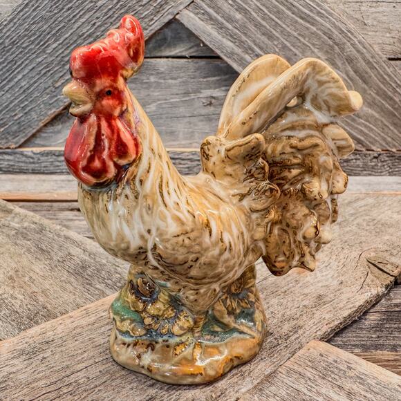 Vintage Hand Painted Glazed Ceramic Rooster with Sunflowers-Farmhouse-4.75” Tall - Picture 8 of 10